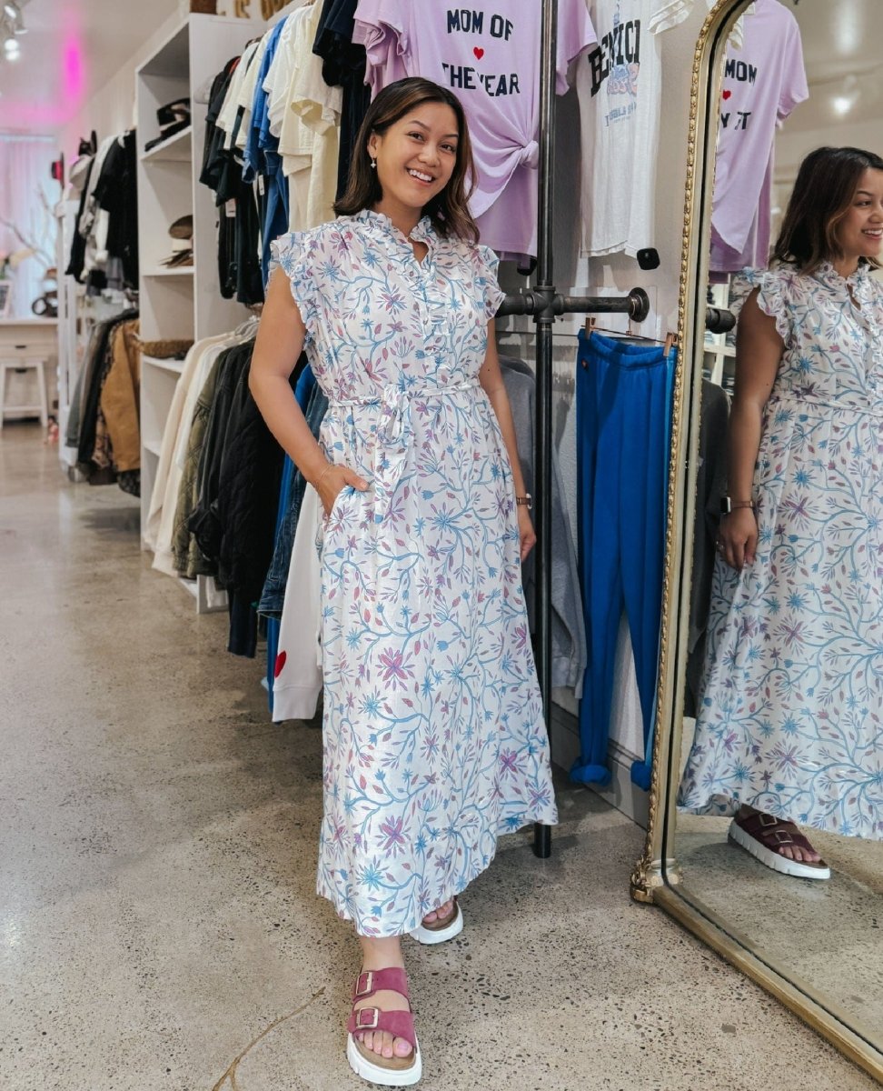 Ivory Blue April Dress Pink Arrows Boutique Ivory Blue April Dress Pink Arrows Boutique