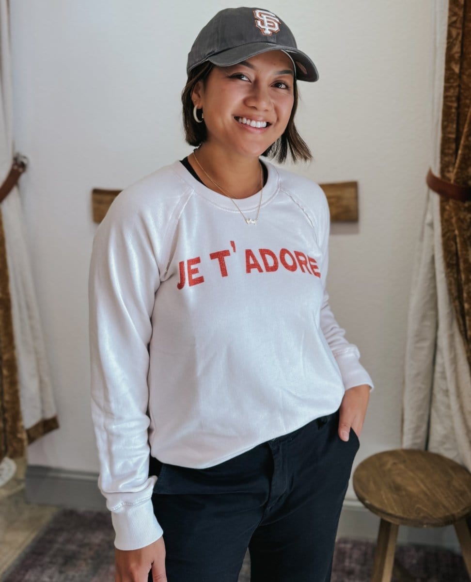 JE T'ADORE Cream Sweatshirt - PINK ARROWS