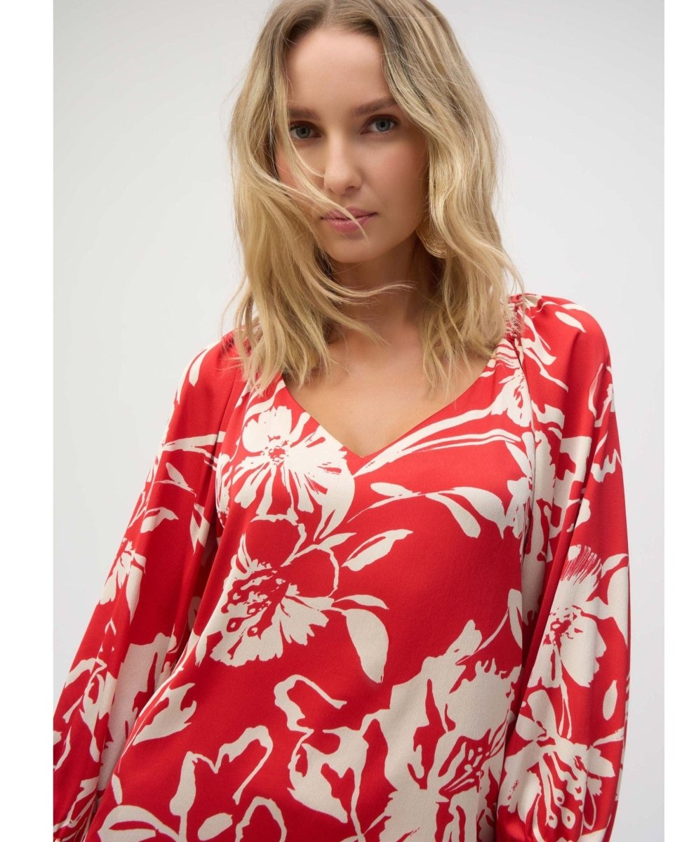 Joseph Ribkoff Floral Blouse Red Cream Print - PINK ARROWS