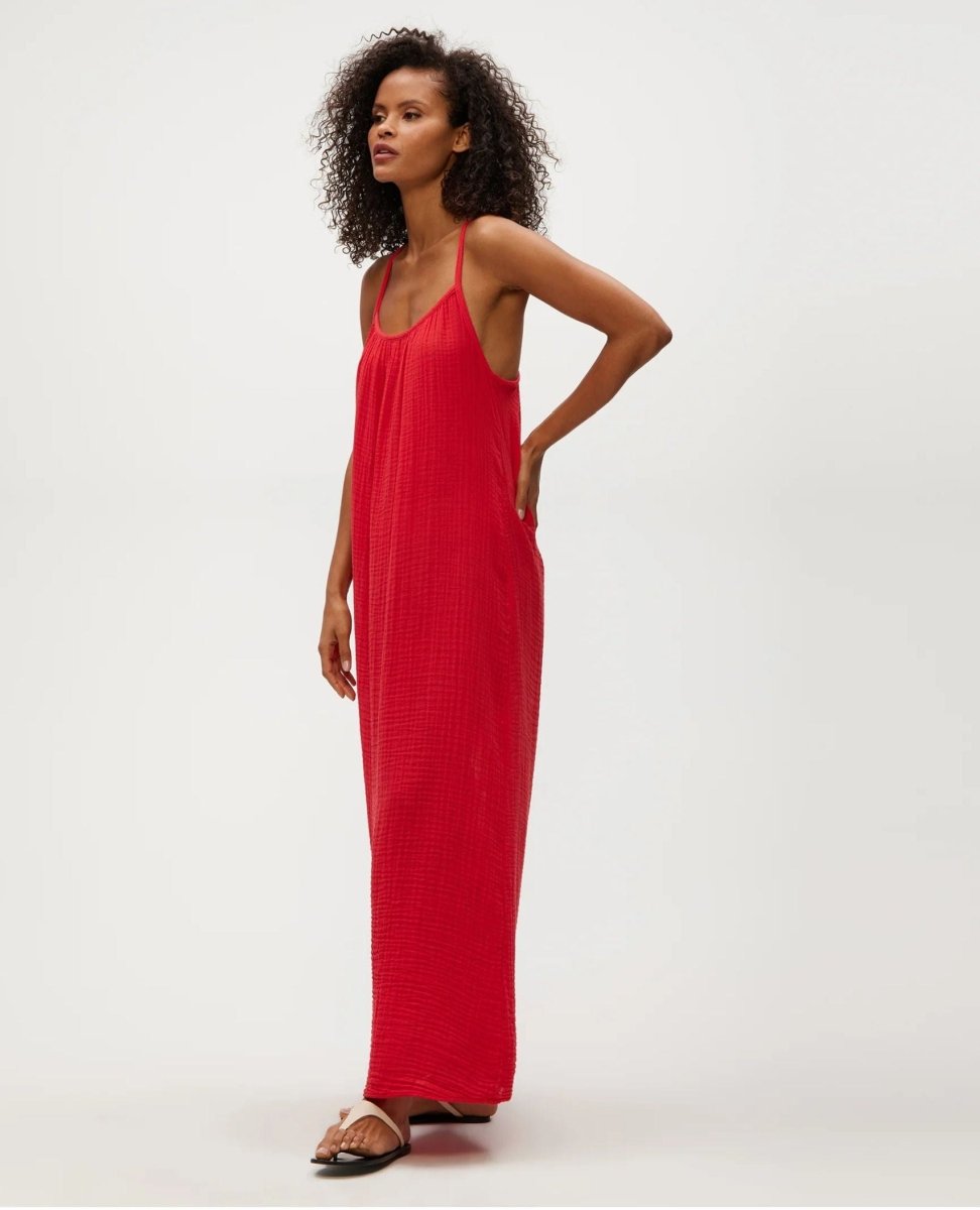Jude Gauze Dress Rumba Red - PINK ARROWS