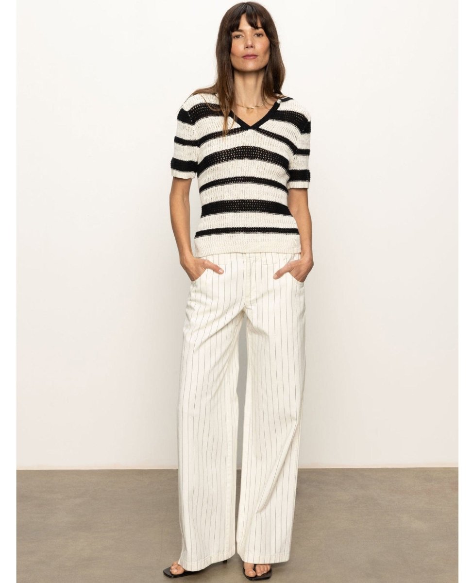 Knitted Collared Top Black Chalk - PINK ARROWS