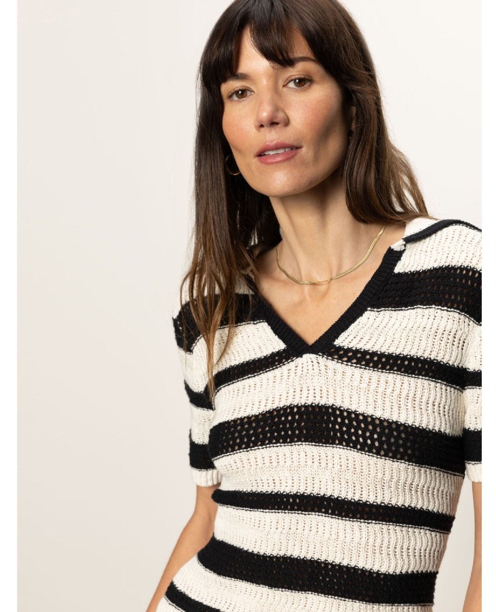 Knitted Collared Top Black Chalk - PINK ARROWS