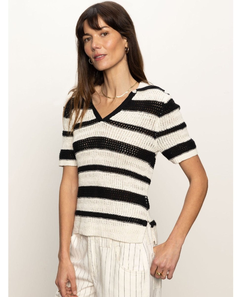 Knitted Collared Top Black Chalk - PINK ARROWS