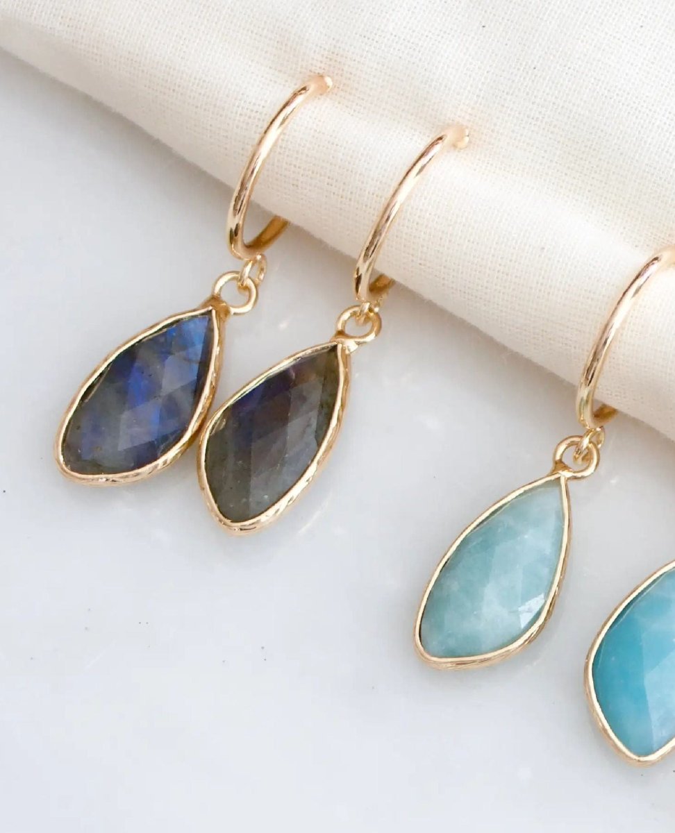 Labradorite Gold Hoop Earrings - PINK ARROWS