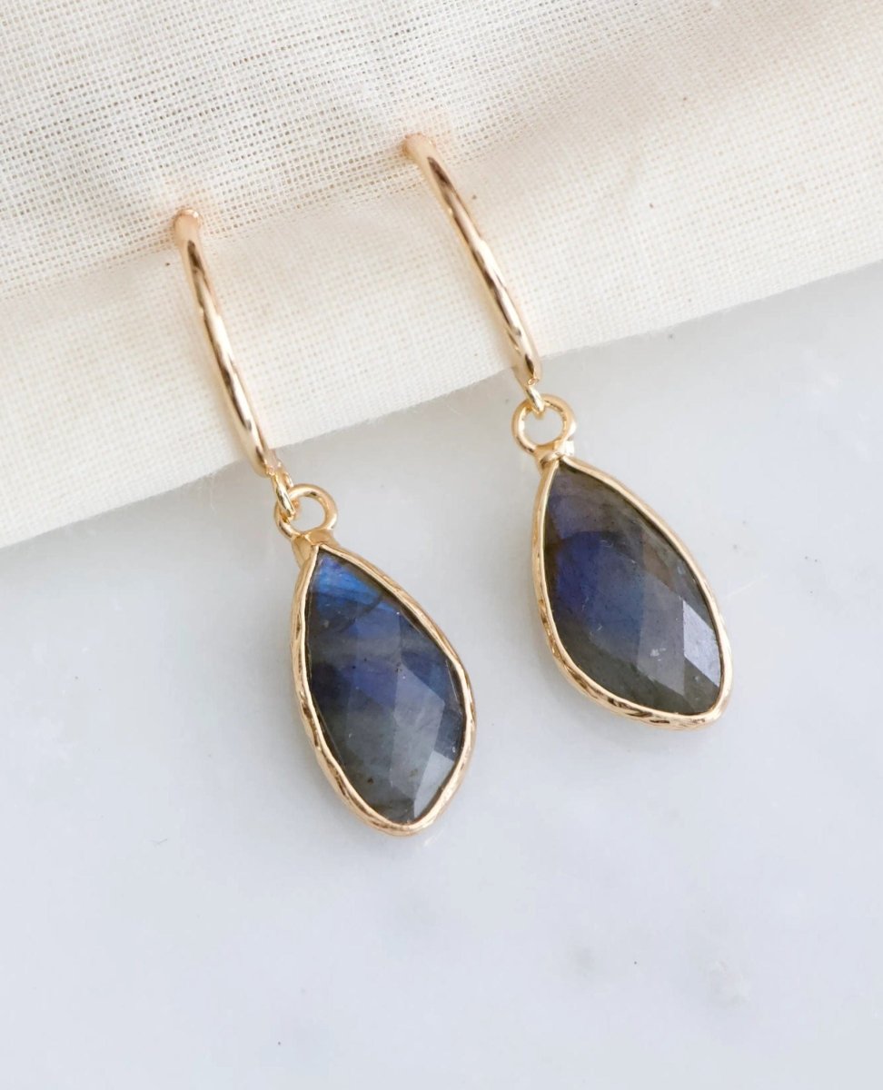 Labradorite Gold Hoop Earrings - PINK ARROWS