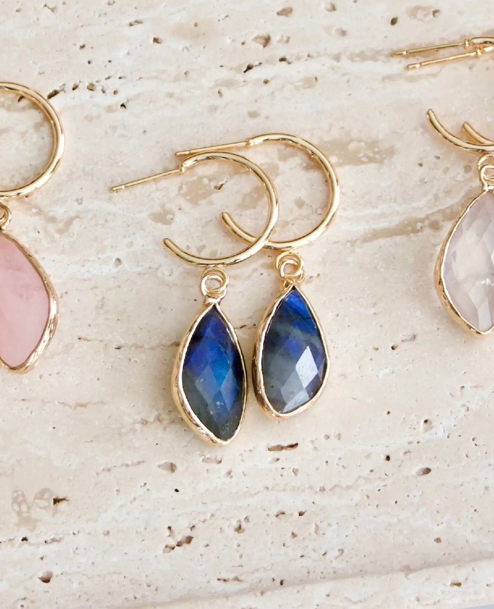 Labradorite Gold Hoop Earrings - PINK ARROWS