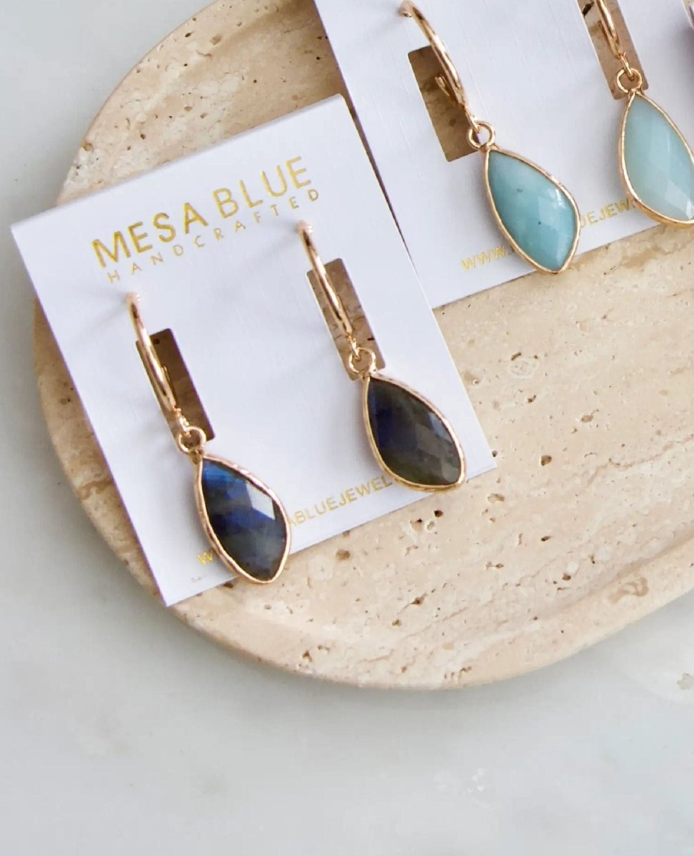 Labradorite Gold Hoop Earrings - PINK ARROWS