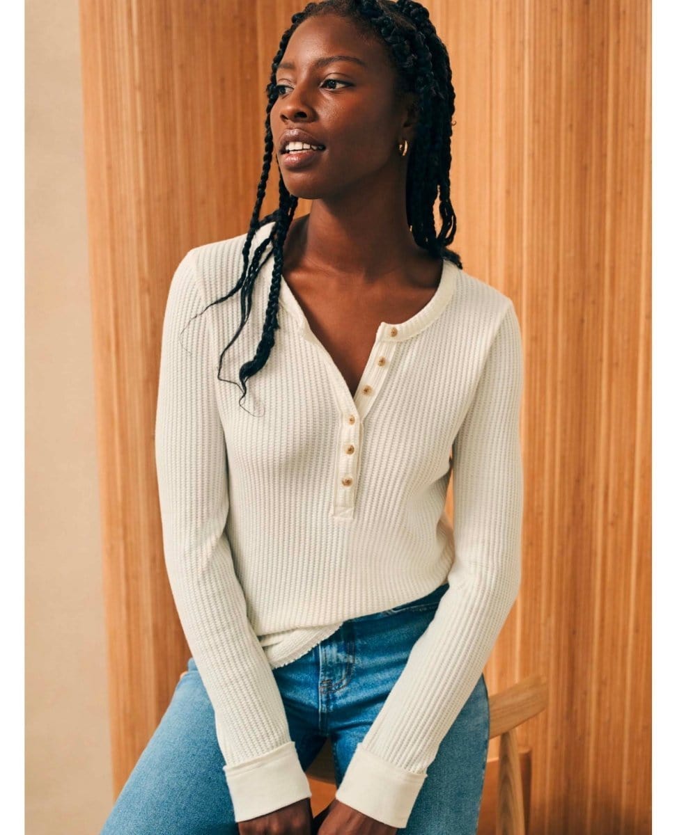 Legend Apres Waffle Henley Ivory - PINK ARROWS