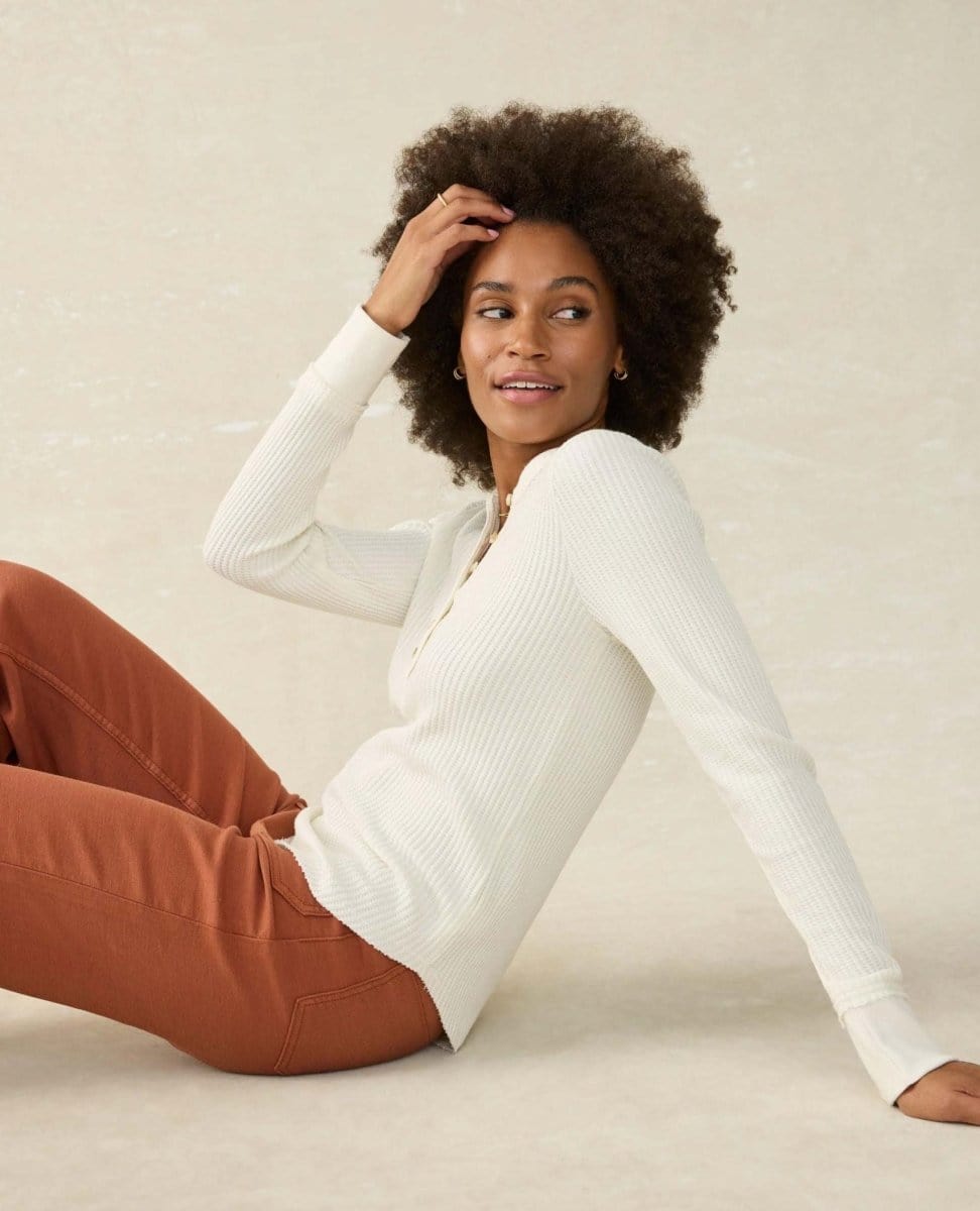 Legend Apres Waffle Henley Ivory - PINK ARROWS