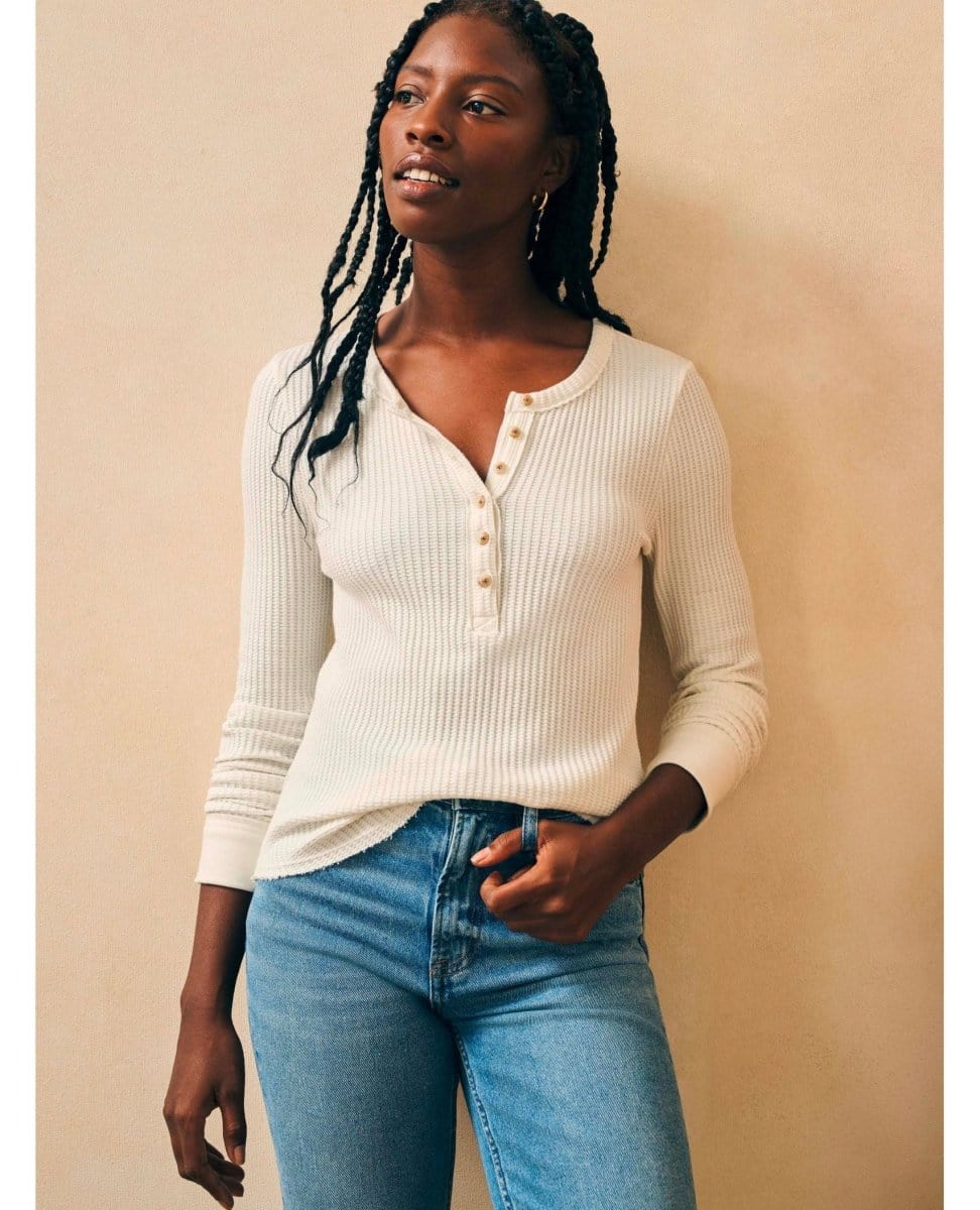 Legend Apres Waffle Henley Ivory - PINK ARROWS