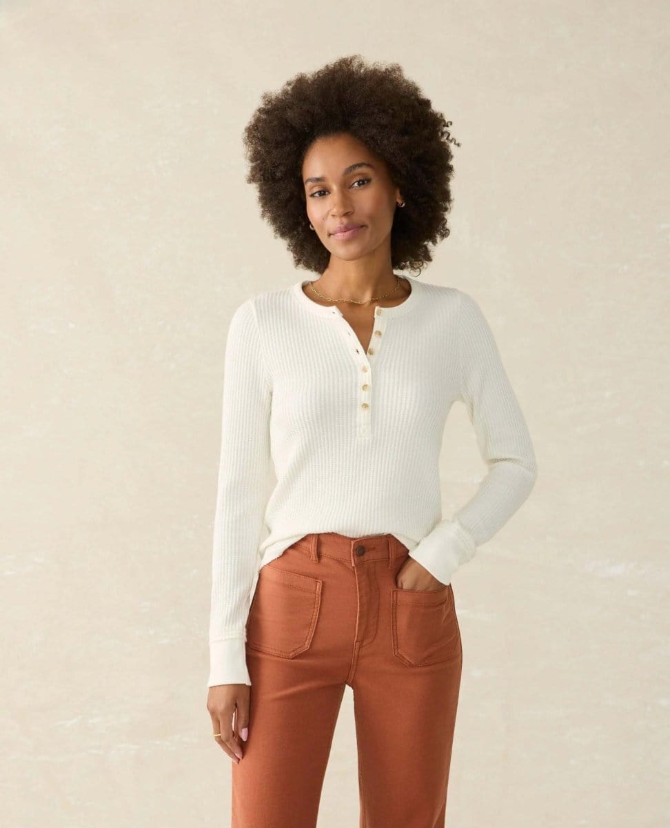 Legend Apres Waffle Henley Ivory - PINK ARROWS