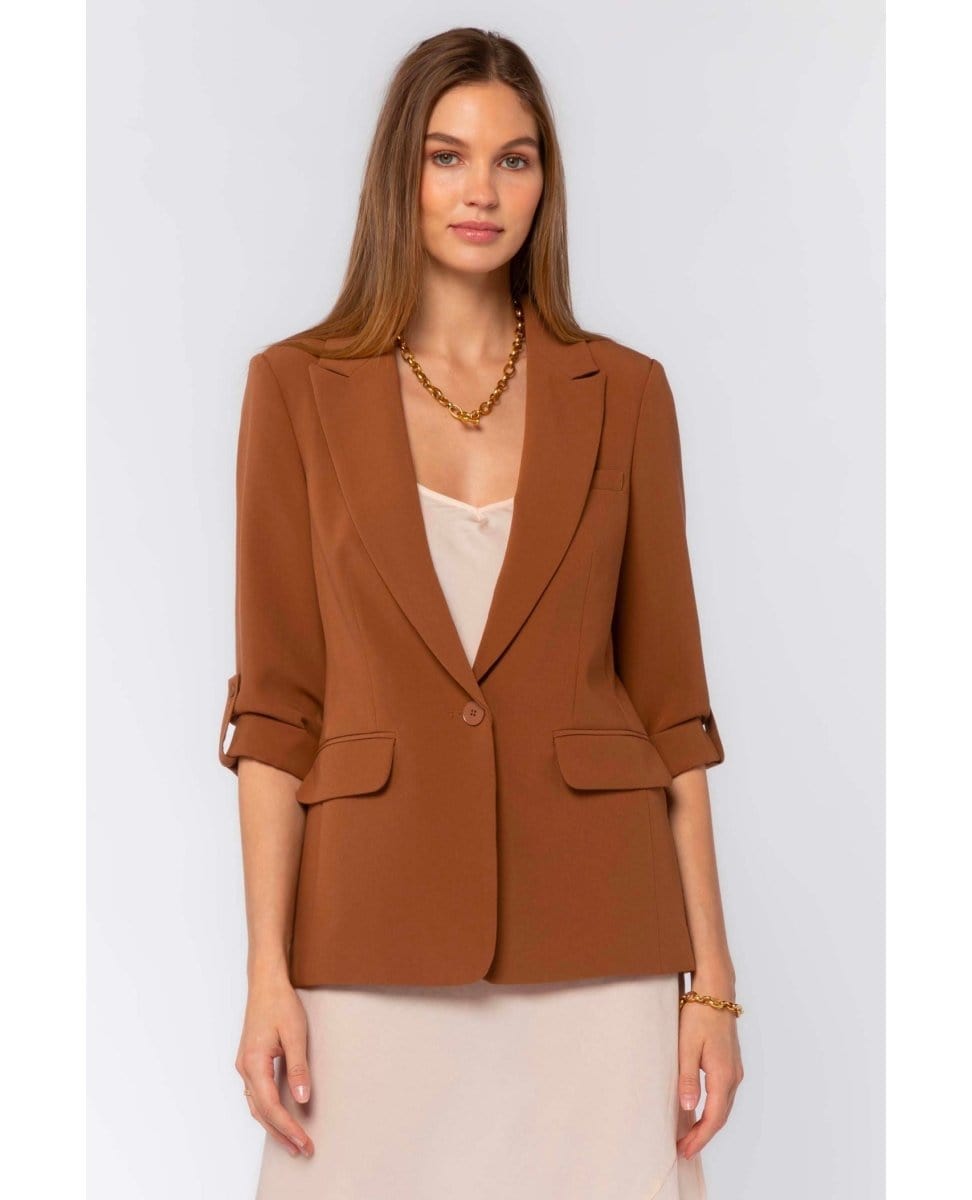 Lizzy Brown Tab Sleeve Blazer - PINK ARROWS