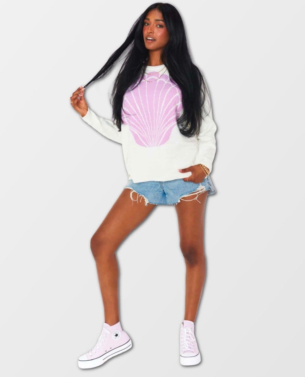 Lost At Sea Sweater Seashell Knit - PINK ARROWS