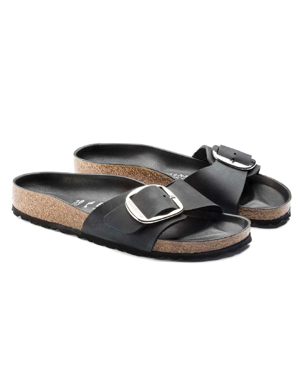 Madrid Big Buckle Oiled Leather Black - PINK ARROWS