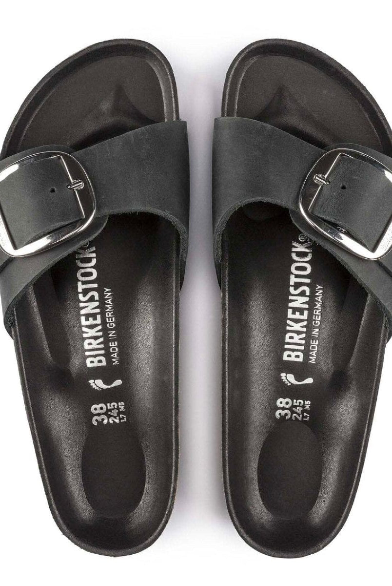 Madrid Big Buckle Oiled Leather Black - PINK ARROWS
