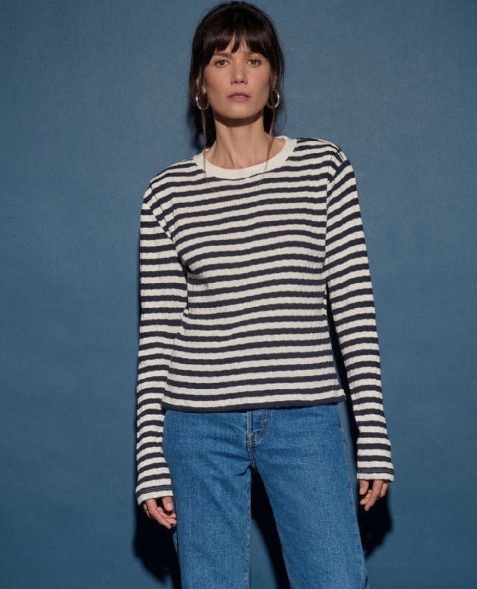 Marsel Long Sleeve Pointelle Stripe - PINK ARROWS