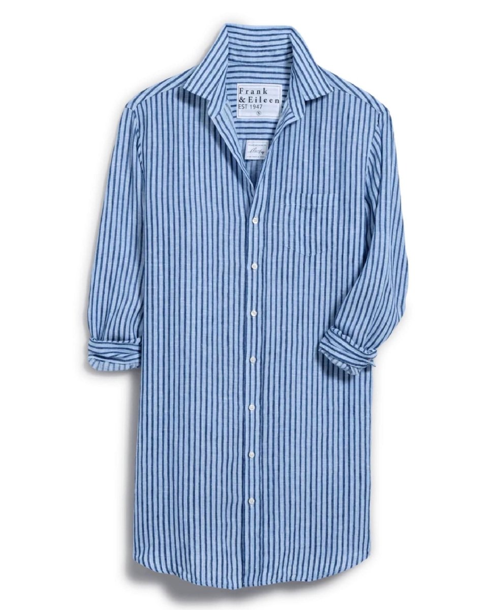 Mary Italian Linen Blue Stripe - PINK ARROWS