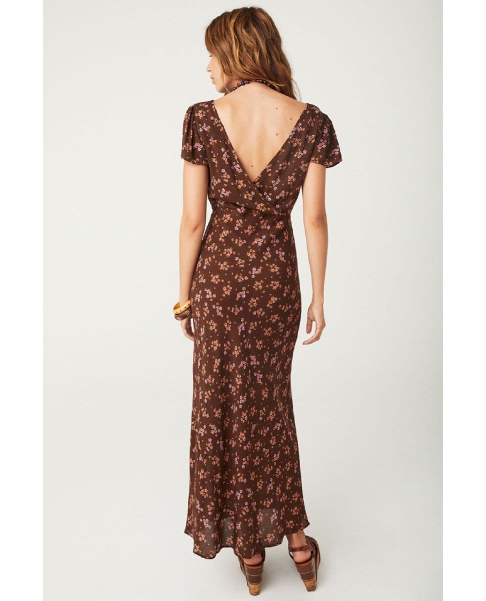 Melody Bias Antique Walnut Midi Dress - PINK ARROWS