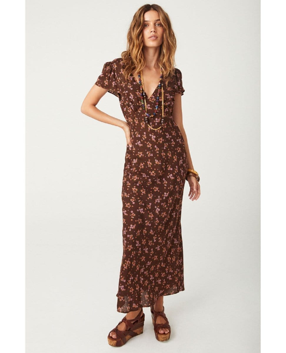 Melody Bias Antique Walnut Midi Dress - PINK ARROWS