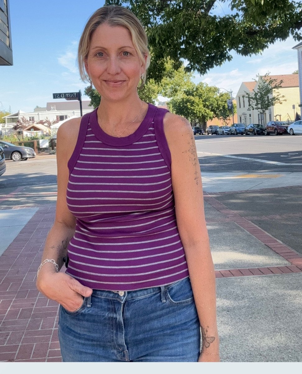 Michael Stars Gina Tank Grape/Grey Stripe - PINK ARROWS