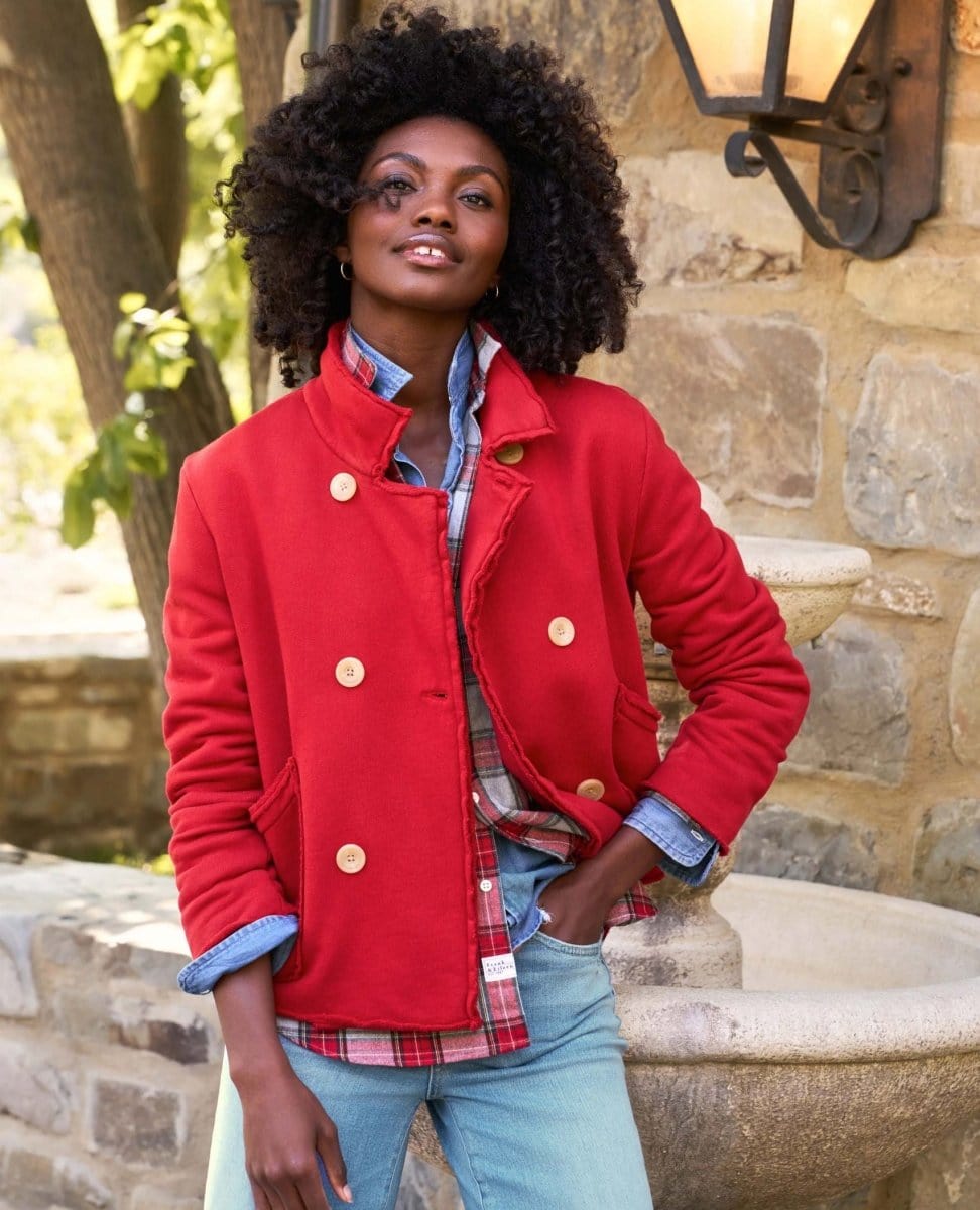 Mini Belfast Crop Peacoat Crimson Fleece - PINK ARROWS