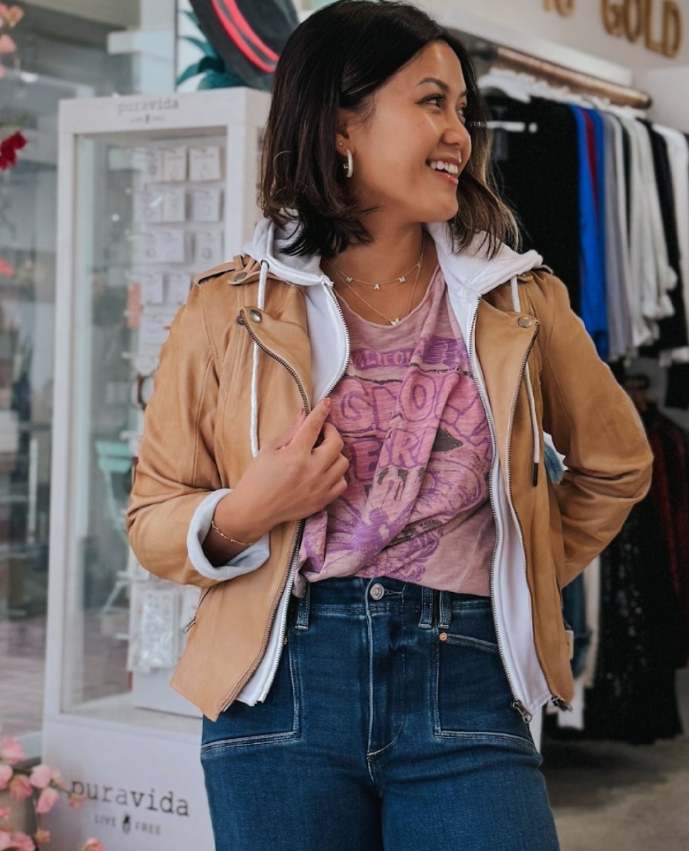 Molly Leather Jacket Au Lait - PINK ARROWS