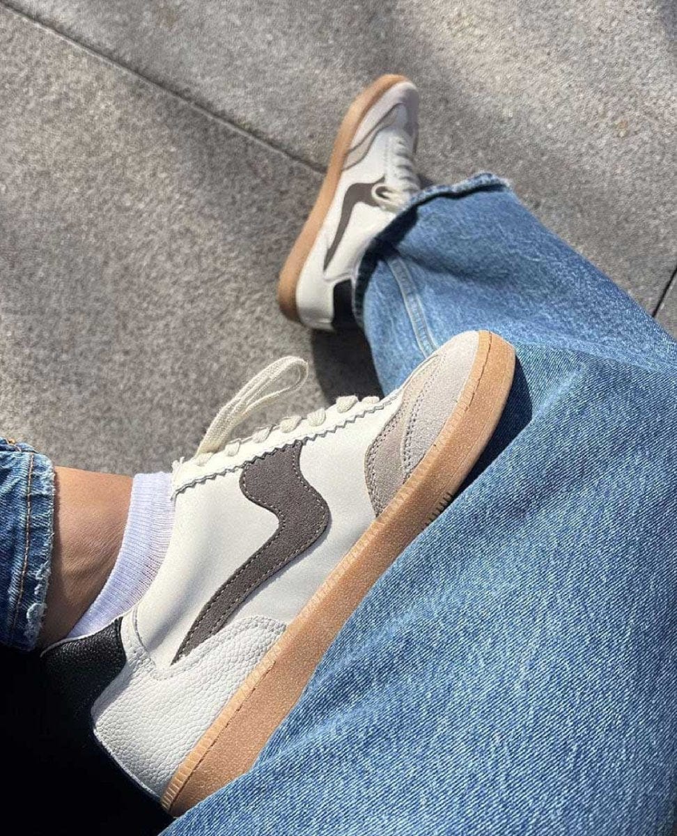 Notice White/Grey Leather Sneakers - PINK ARROWS