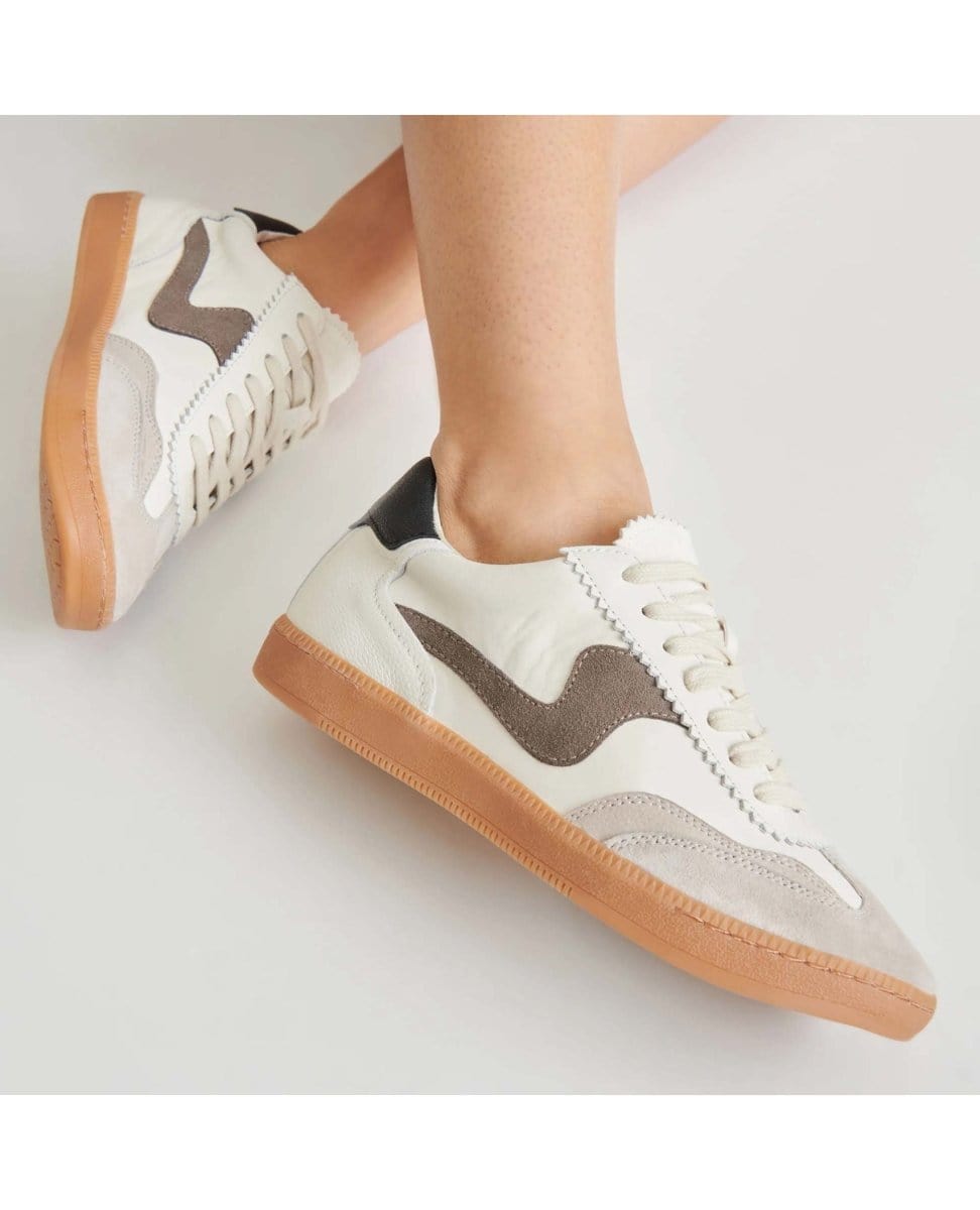 Notice White/Grey Leather Sneakers - PINK ARROWS