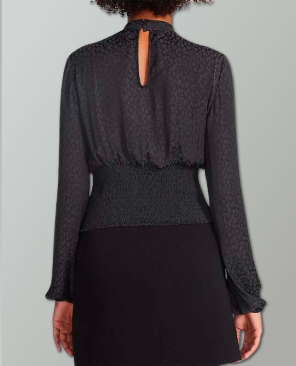 Olivia Satin Keyhole Neck Black Top - PINK ARROWS