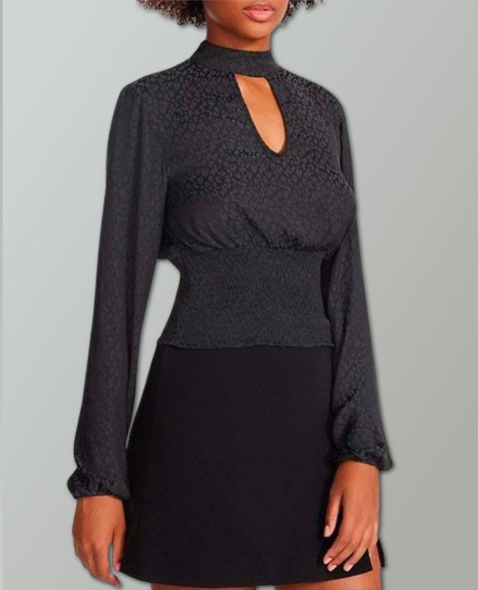 Olivia Satin Keyhole Neck Black Top - PINK ARROWS