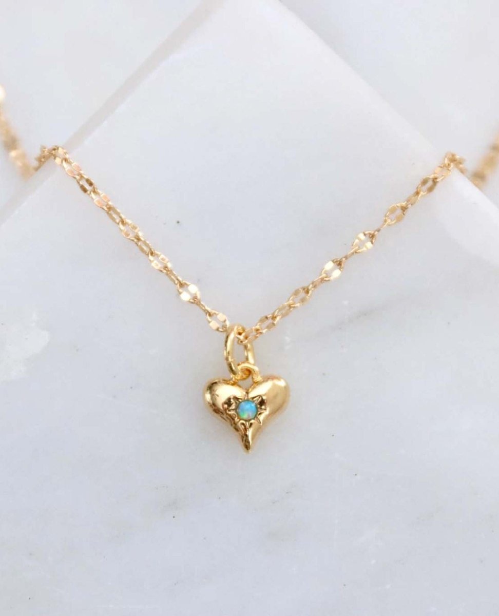 Opal Dainty Heart Necklace - PINK ARROWS