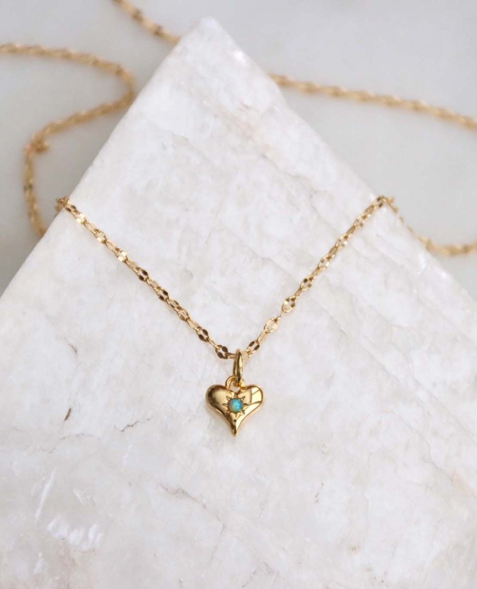 Opal Dainty Heart Necklace - PINK ARROWS