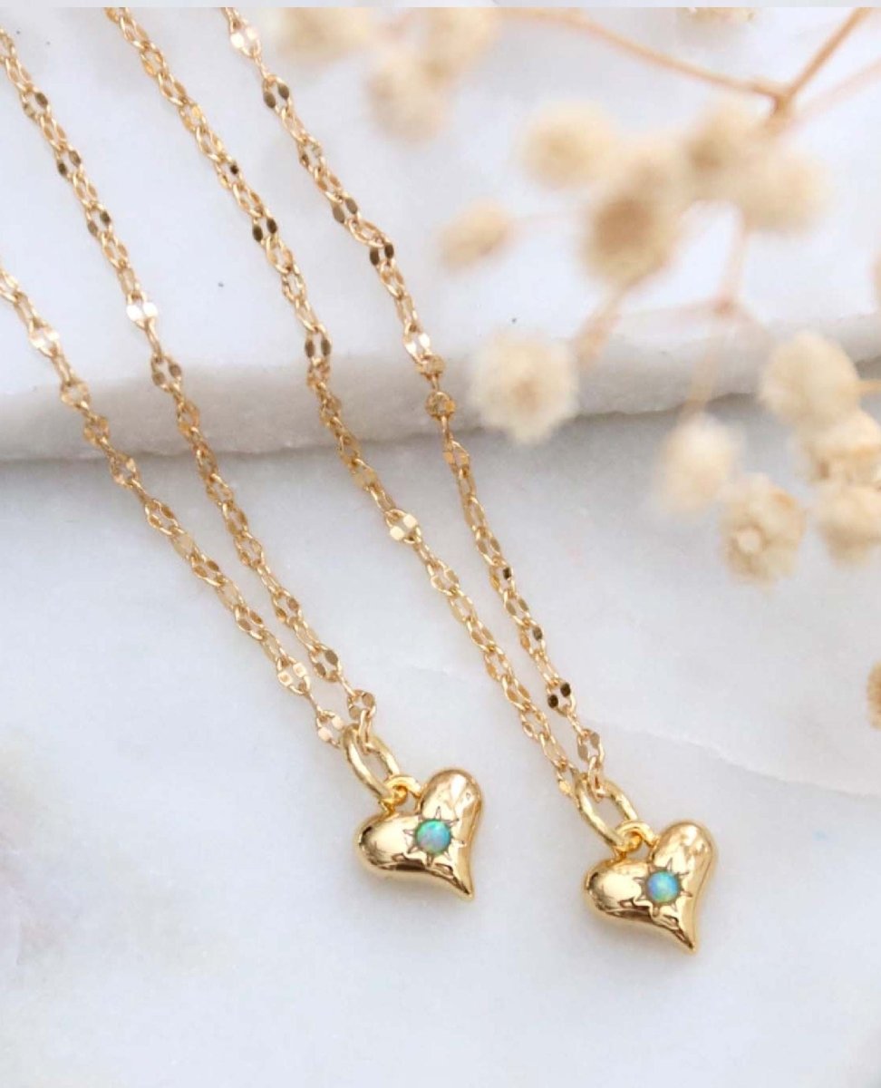 Opal Dainty Heart Necklace - PINK ARROWS