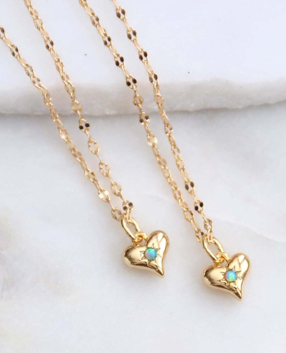Opal Dainty Heart Necklace - PINK ARROWS