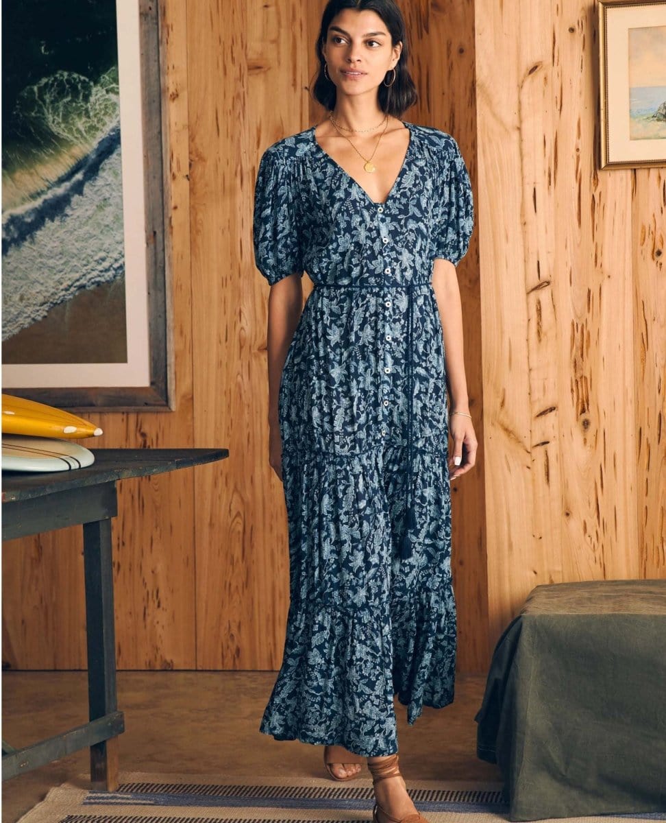 Orinda Maxi Dress Blue Esna Floral - PINK ARROWS