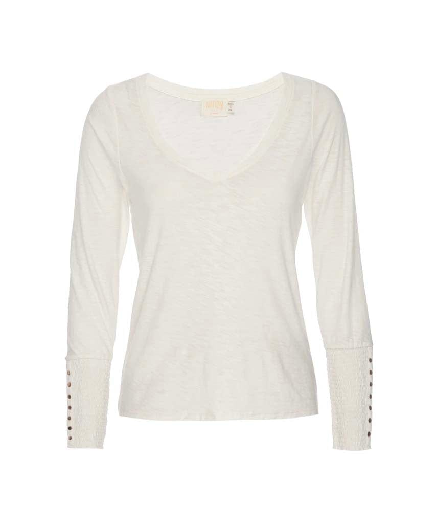 Paige Smock Cuff Tee Off White - PINK ARROWS