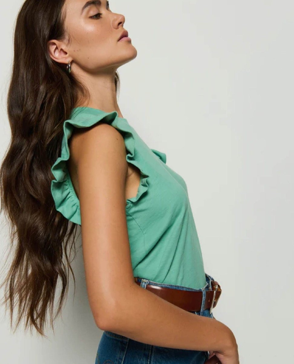 Paulette Ruffle Tank Green Stone - PINK ARROWS