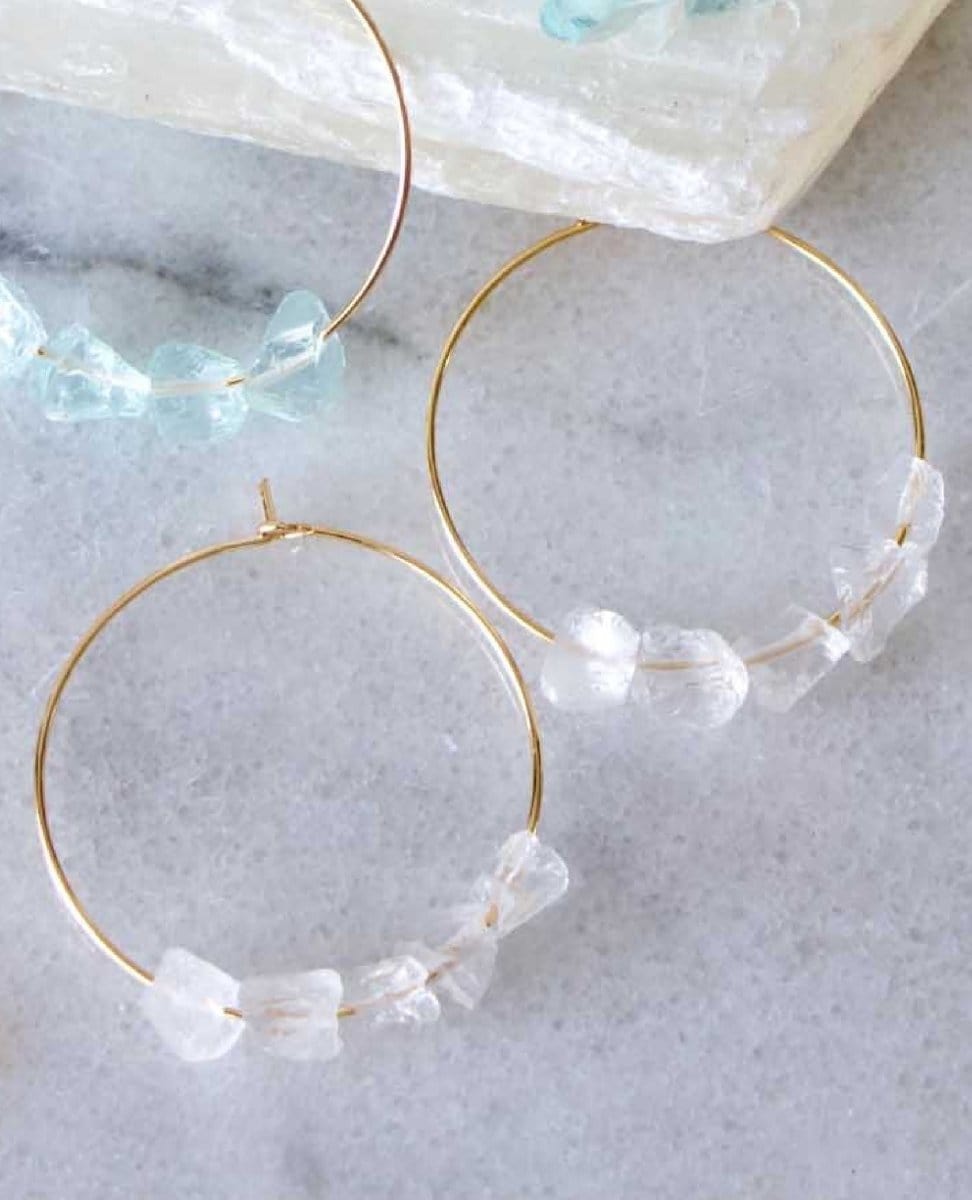 Quartz Nugget Hoop Earrings - PINK ARROWS