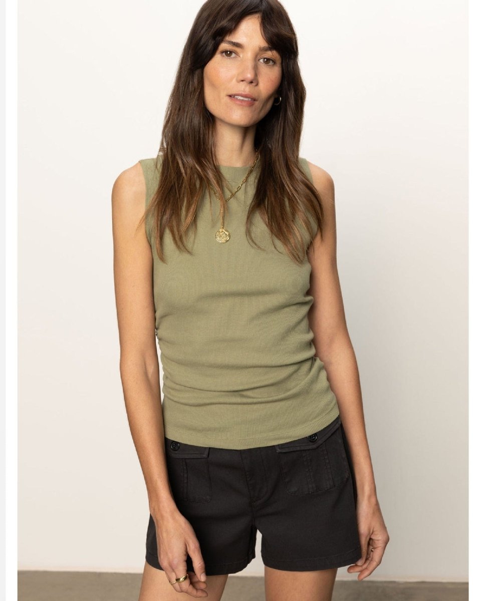 Ribbed Ruched Tank Sage - PINK ARROWS