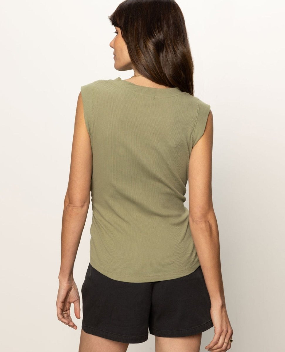 Ribbed Ruched Tank Sage - PINK ARROWS
