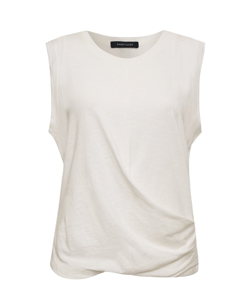 Ribbed Ruched Tank White - PINK ARROWS