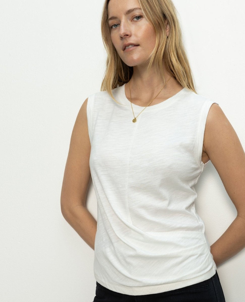 Ribbed Ruched Tank White - PINK ARROWS