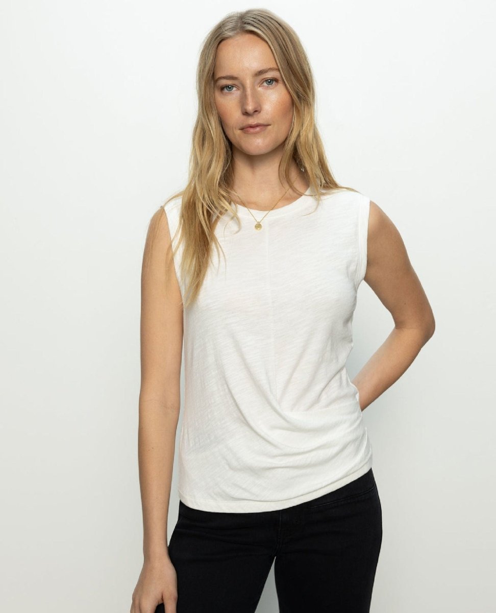 Ribbed Ruched Tank White - PINK ARROWS