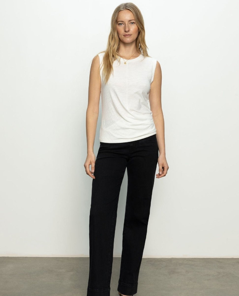 Ribbed Ruched Tank White - PINK ARROWS