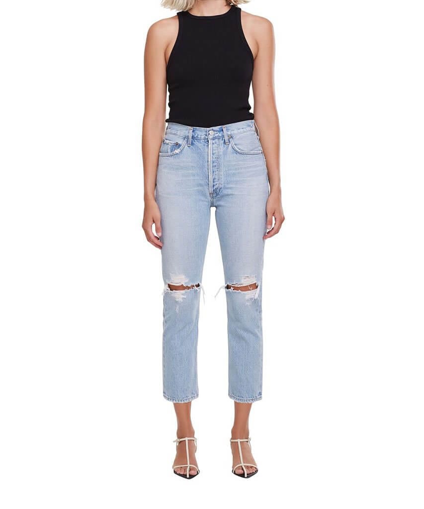 Riley Hi Rise Straight Crop Clear Skies - PINK ARROWS