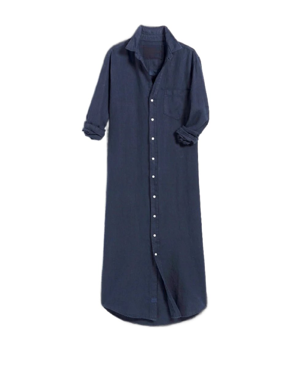 Rory Maxi Shirt Dress Navy Linen - PINK ARROWS