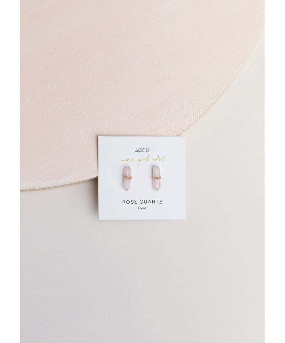 Rose Quartz Mineral Point Love Earrings - PINK ARROWS