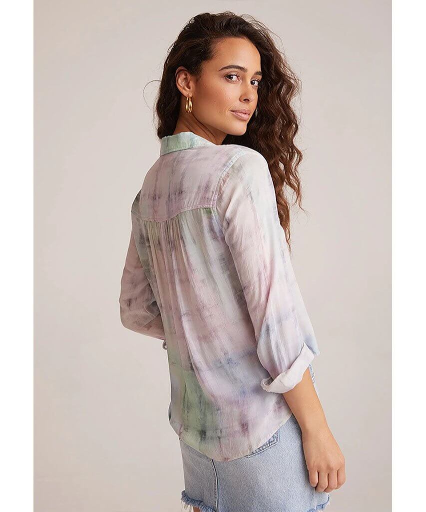 Rounded Hem Pastel Button Down - PINK ARROWS