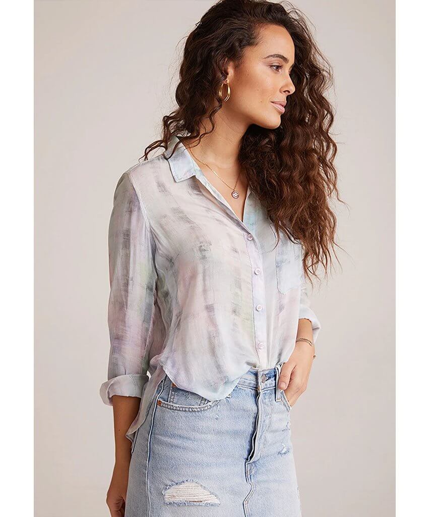 Rounded Hem Pastel Button Down - PINK ARROWS