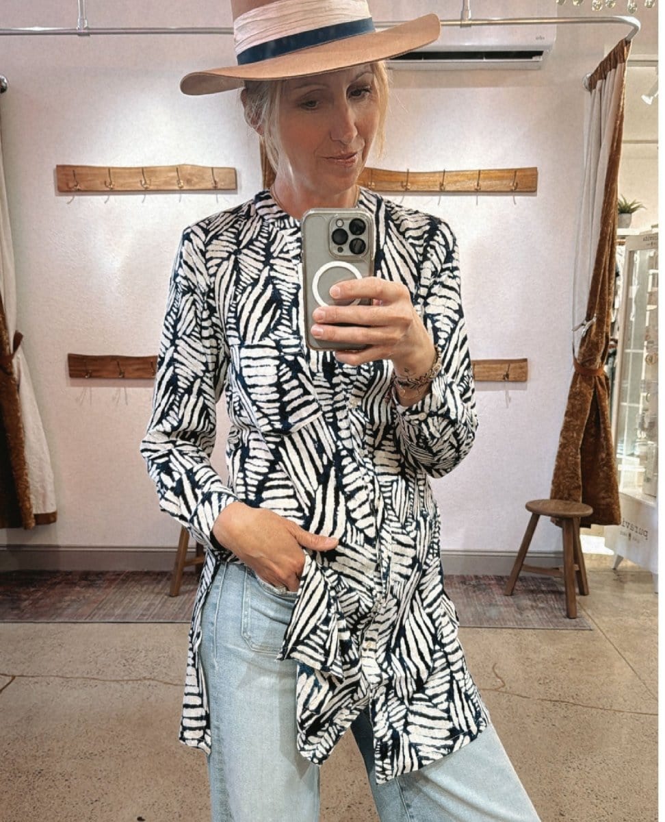 Savannah Shirt Dress Navy Combo - PINK ARROWS